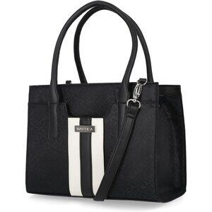 Nautica Women's Sandy Jr Satchel Black Jacquard Top Handle Removable Crossbody